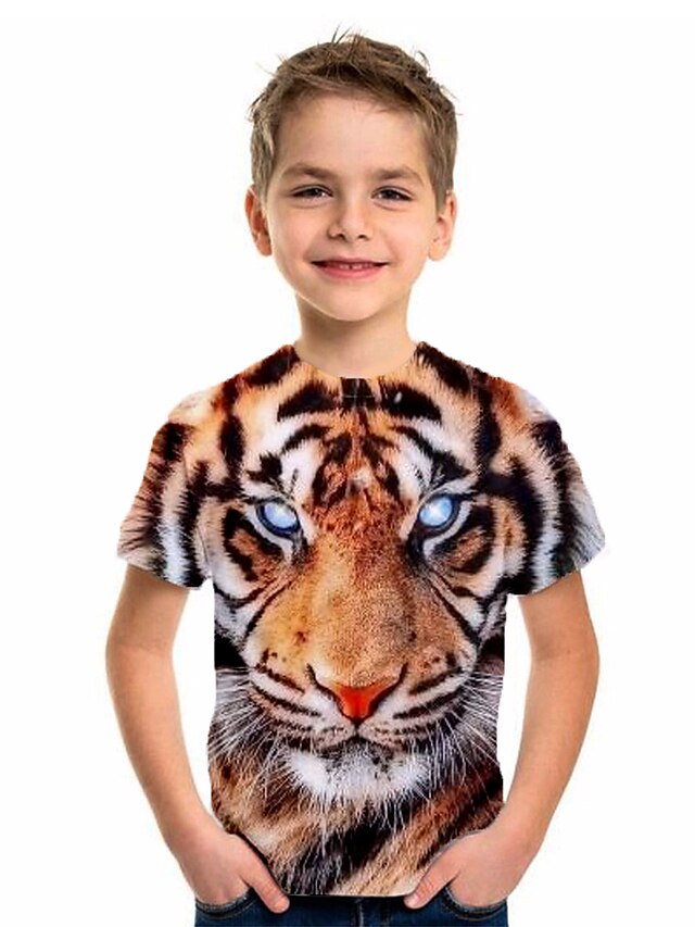  Kinder Jungen T-Shirt Kurzarm Tiger Tier Gelb Kinder Oberteile Sommer Grundlegend Urlaub