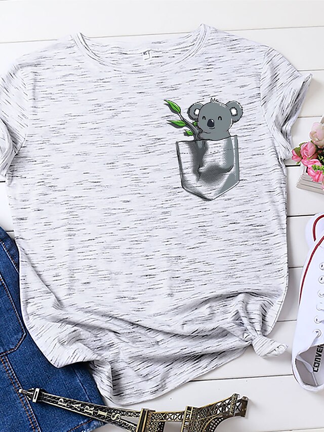  T-shirt Femme Quotidien Fin de semaine Animal Manches Courtes Imprimé Col Rond basique Blanche Noir Jaune Hauts Standard 100% Coton