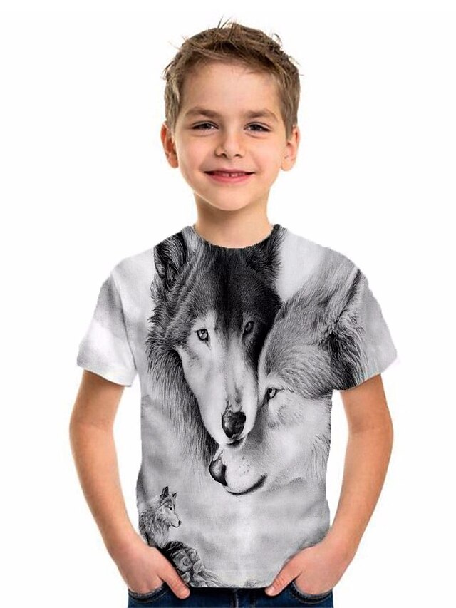  Kids Boys' T shirt Tee Short Sleeve Geometric Print Gray Children Tops Summer Basic Holiday