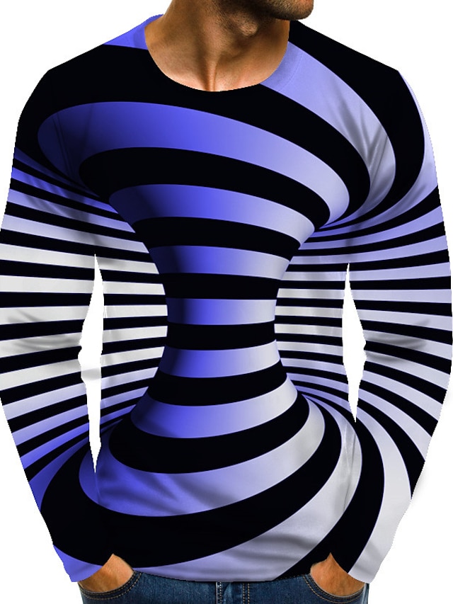  Homme T-shirt Graphique 3D Print Grandes Tailles Imprimé Manches Longues Quotidien Hauts basique Exagéré Bleu Violet Rose Claire
