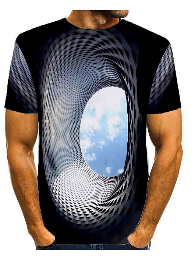  Men's Shirt T shirt Tee Graphic Optical Illusion Round Neck Blue Green Rose Red Gray 3D Print Daily Short Sleeve Print Clothing Apparel Basic