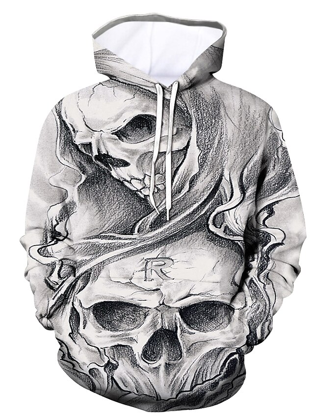  Men's Graphic 3D Skull Hoodie Halloween Daily Going out 3D Print Hoodies Sweatshirts  Gray