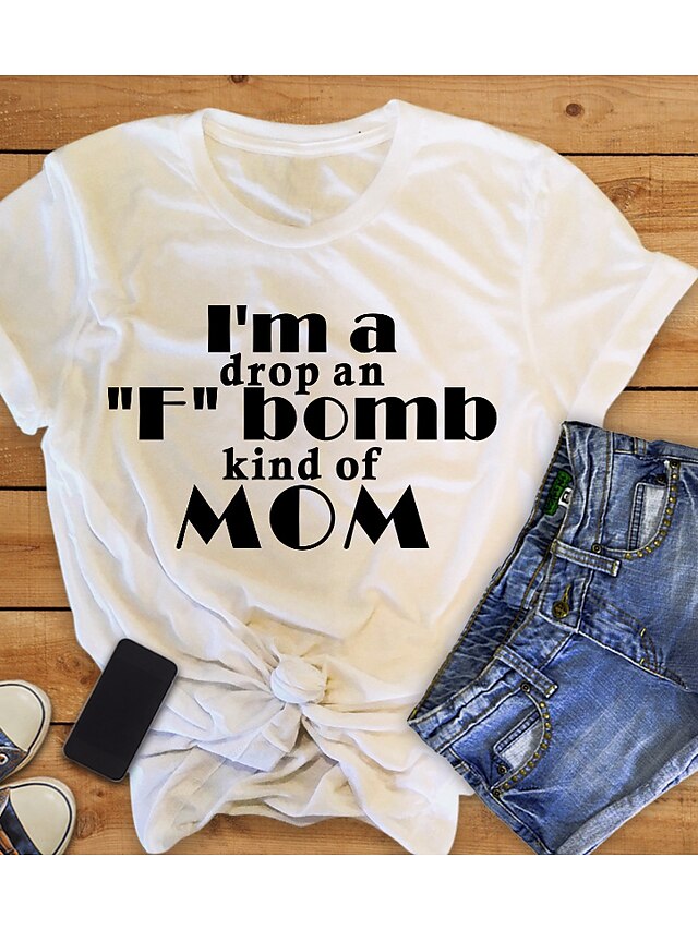  Women's Mom T shirt Graphic Text Graphic Prints Print Round Neck Tops 100% Cotton Basic Basic Top White
