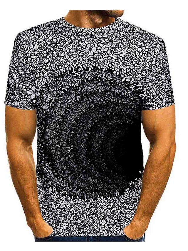  Men's T shirt Graphic Round Neck Daily Short Sleeve Print Tops Basic Gray