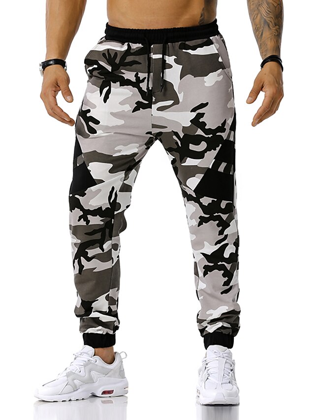  Men's Sports & Outdoors Pants Vintage Style Chinos Sweatpants Full Length Pants Micro-elastic Street Causal Camouflage Mid Waist Blue Green Orange Light gray S M L XL XXL / Fall / Winter / Spring
