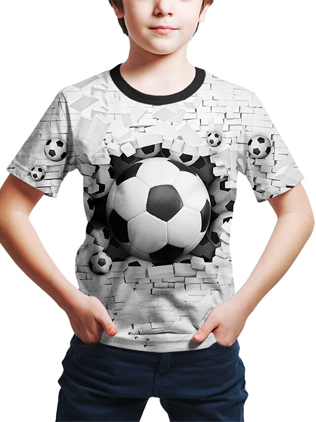  Boys T shirt Short Sleeve T shirt Tee Geometric Football 3D 3D Print Active Streetwear Polyester Spandex Kids Toddler Print 2-12 Years 3D Printed Graphic Shirt