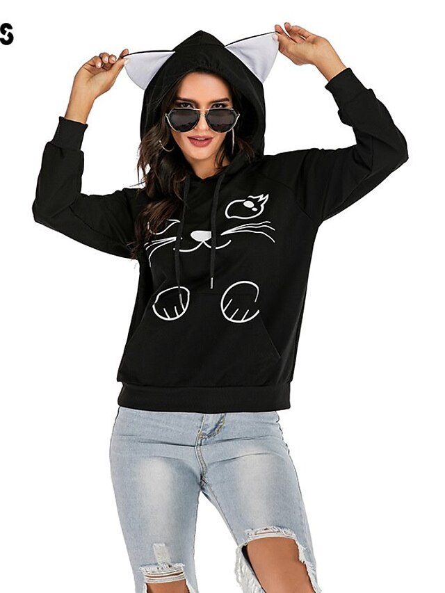  Women's Hoodie Pullover Solid Colored Character Daily Basic Hoodies Sweatshirts  Loose Black