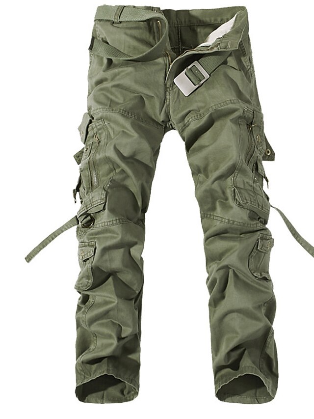  Men's Sporty Multiple Pockets Tactical Cargo Trousers Full Length Pants Inelastic Weekend Cotton Solid Colored Mid Waist Outdoor Sports Loose Army Green Black Gray Khaki Brown 32 33 34 36 38 / Fall