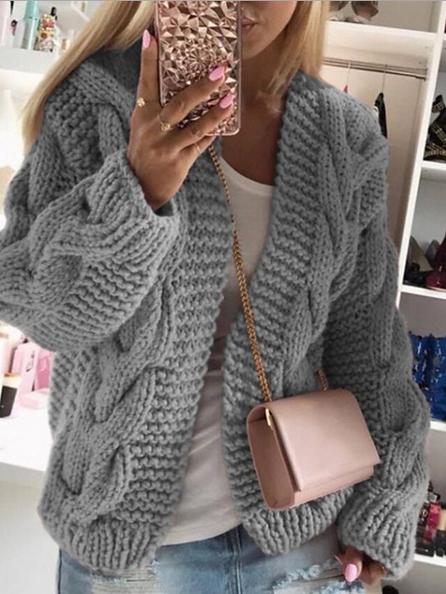  Women's Casual Solid Knitted Cardigan with Hood