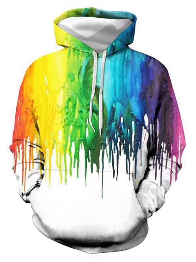  Herre Flerfarvet Grafisk Pullover-hættetrøje 3D-udskrivning Daglig Natklub Basale Afslappet Hættetrøjer Sweatshirts Regnbue