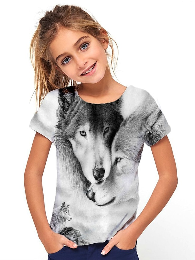  Kids Girls' T shirt Tee Short Sleeve Geometric Print Gray Children Tops Basic Holiday