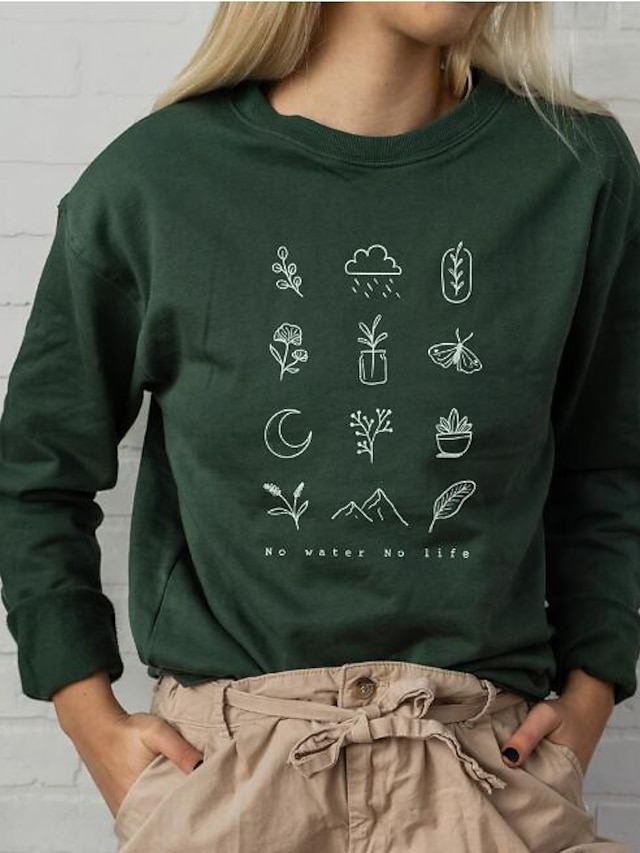 Women's Pullover Sweatshirt Graphic Text Letter Daily Weekend Basic Casual Hoodies Sweatshirts  Cotton Slim Oversized Green