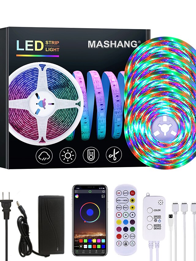  LED Strip Lights Waterproof 20M RGB LED Light Music Sync 1200LEDs LED Strip 2835 SMD Color Changing LED Strip Light Bluetooth Controller and 24 Key Remote LED Lights for Bedroom Home Party