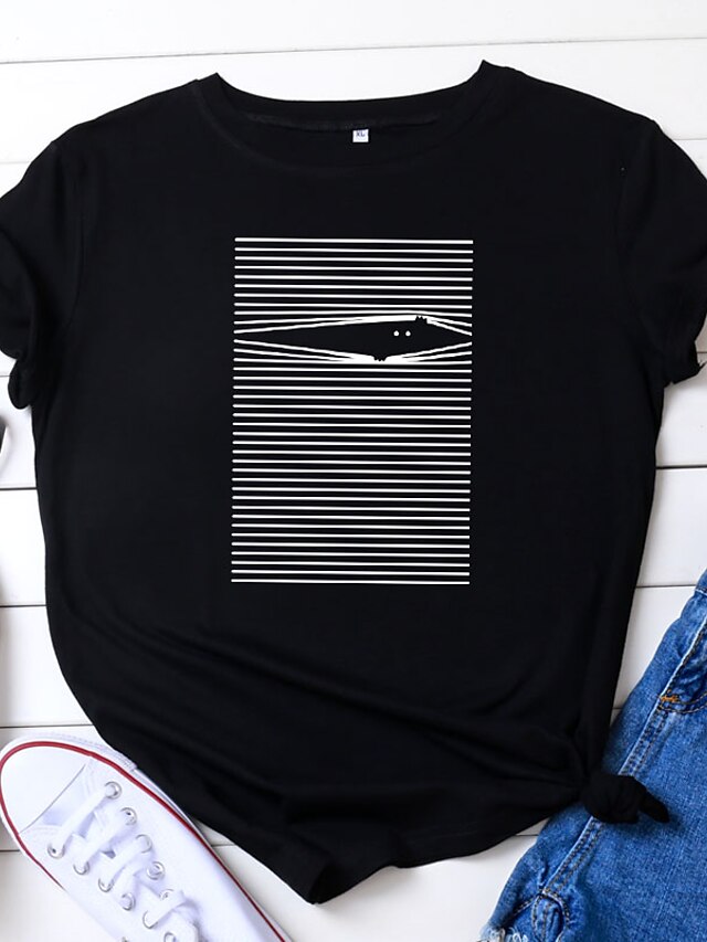  T shirt Tee Femme Noir Blanche Jaune Imprimés Photos Imprimer Manche Courte du quotidien Fin de semaine basique Col Rond Normal 100% Coton Standard S
