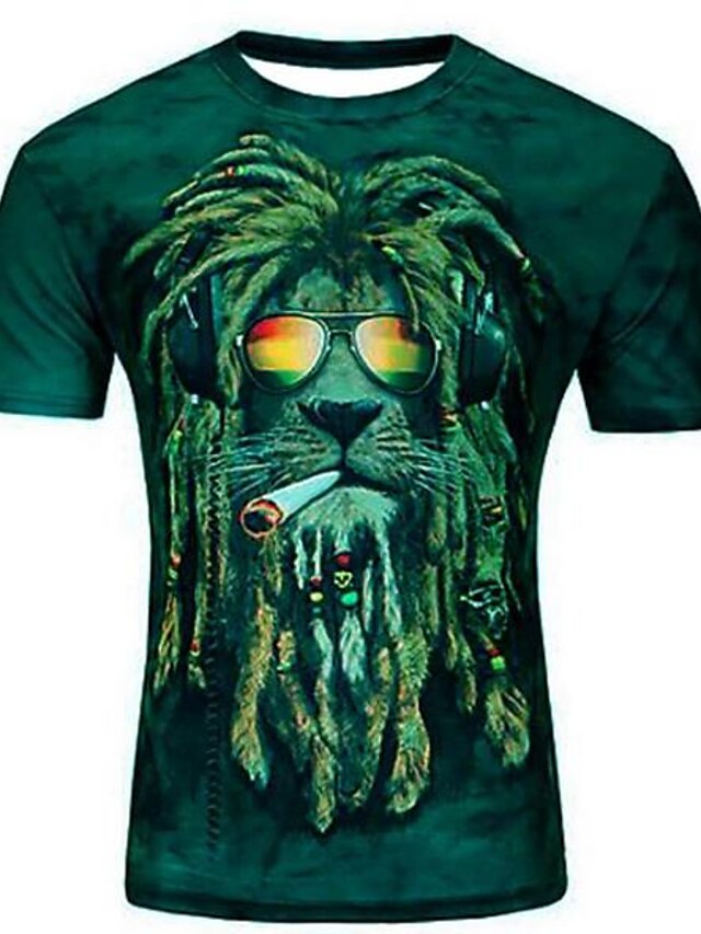  Men's T shirt Tee Graphic Animal Round Neck Plus Size Casual Daily Short Sleeve Print Slim Tops Purple Light Green Army Green / Summer
