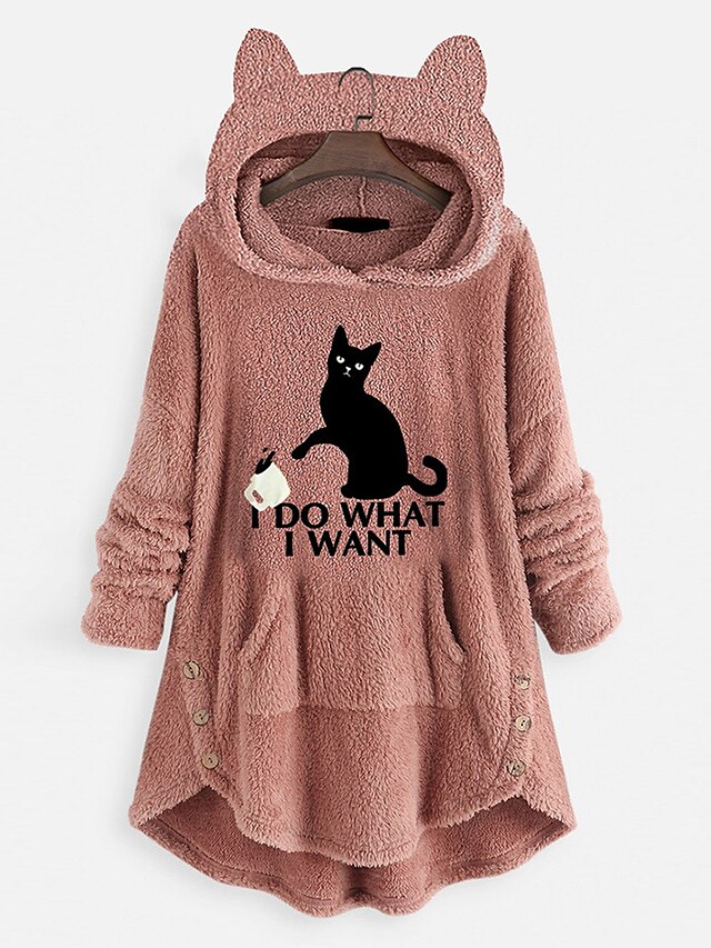  Women's Graphic Text Letter Hoodie Teddy Coat Daily Basic Cute Hoodies Sweatshirts  Blue Yellow Blushing Pink