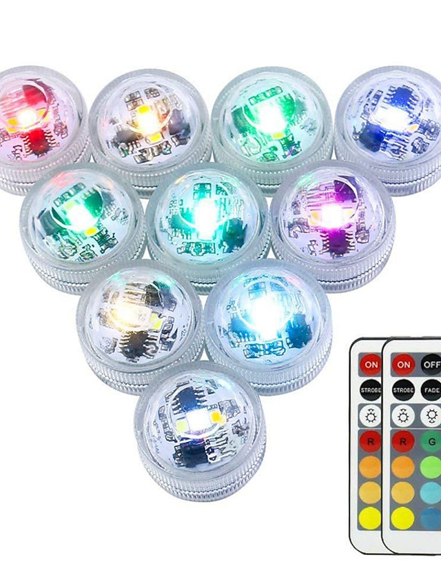  Outdoor 10Pcs Underwater LED Light Indoor Outdoor IP68 Waterproof Candle Lights 3cm Mini Pool Vase Lamp with 2 Remote Control RGB Submersible lamps Aquarium Swimming Pool Decoration Light