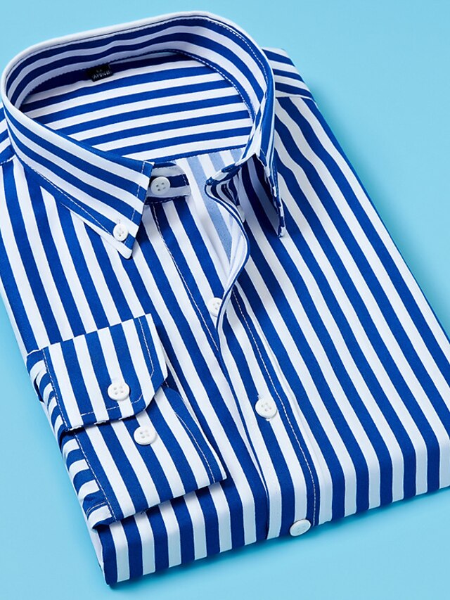  Men's Shirt Dress Shirt Collar Button Down Collar Striped White Black Blue Red Navy Blue Long Sleeve Office / Career Causal Tops Basic Business Casual Daily / Work