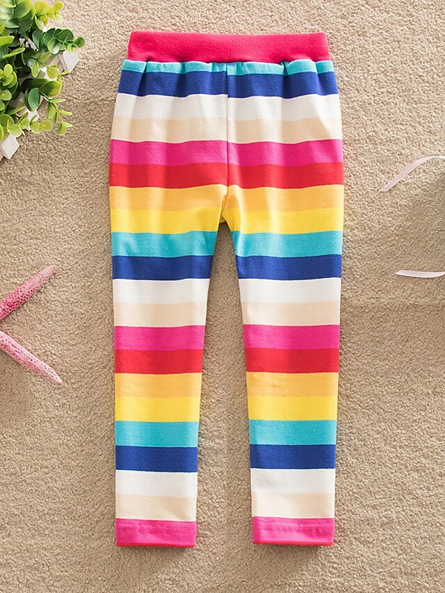  Kids Toddler Girls' Leggings Children's Day Rainbow Red Lace up Rainbow Striped Cotton Active Basic Tights