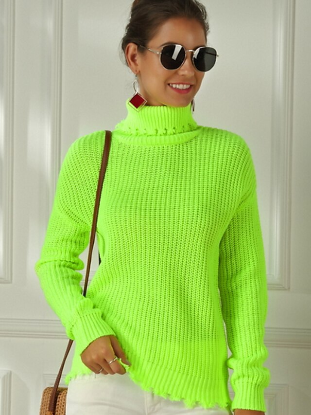  Women's Pullover Solid Colored Cotton Long Sleeve Sweater Cardigans Fall Turtleneck Blushing Pink Green