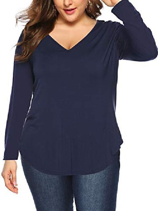  loose plus size v neck shirt for women long sleeve blouse tops& #40;navy,2xl& #41;
