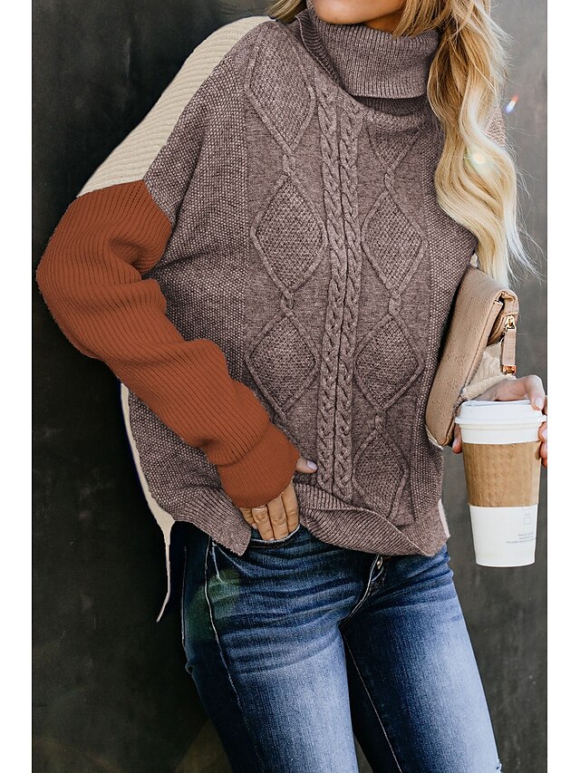  Women's Freestyle Knitted Solid Colored Pullover Long Sleeve Sweater Cardigans Turtleneck Fall Winter Black Orange Gray