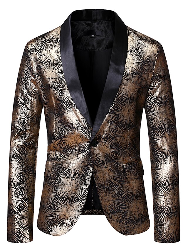  Gold / Silver Floral Regular Fit Polyester Men's Suit - Shawl Lapel