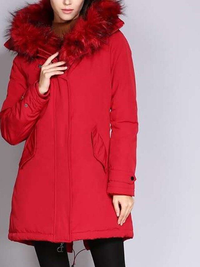  Women's Padded Parka Solid Colored Long Polyester Black / Red S / M / L
