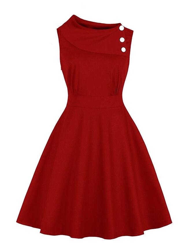  Mujer Vestido de Columpio Vestido hasta la Rodilla Negro Rojo Sin Mangas Color sólido Verano Escote Redondo Elegante 2021 S M L XL XXL