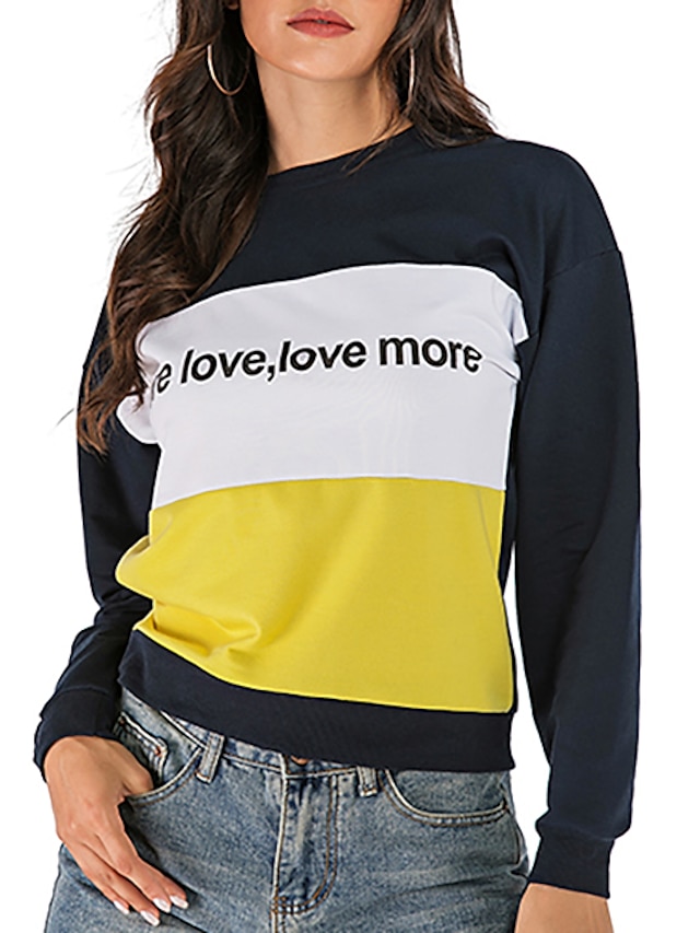 Women's Plus Size Sweatshirt Color Block Solid Colored Letter Basic Hoodies Sweatshirts  Blue