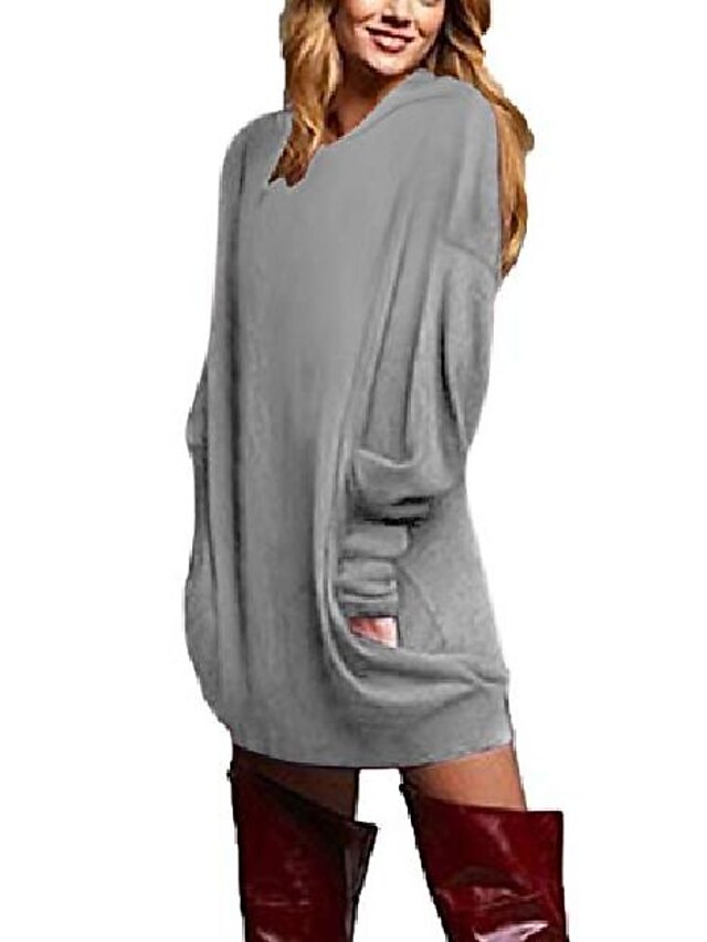  women& #39;s v neck long sleeve loose baggy tunic tops hoodie mini dress pullover casual blouses t-shirt grey 2xl