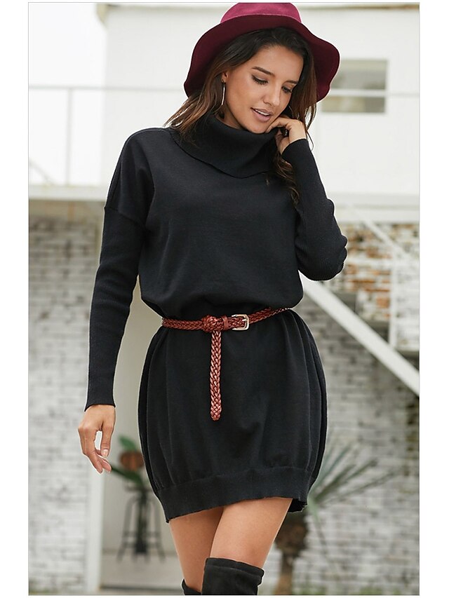  Women's Basic Knitted Solid Colored Pullover Sweater Dress Long Sleeve Sweater Cardigans Turtleneck Fall Winter Black Green