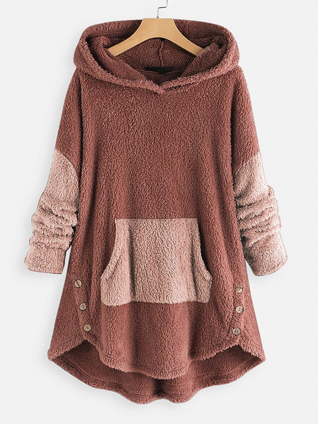  Women's Pullover Hoodie Sweatshirt Teddy Coat Solid Color Plain Front Pocket Daily non-printing Basic Hoodies Sweatshirts  Blushing Pink Brown Gray