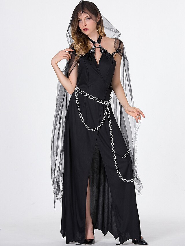  Mujer Vestido de una línea Vestido largo maxi Negro Sin Mangas Color sólido Separado Malla Verano Escote en Pico caliente Sensual 2021 S M L