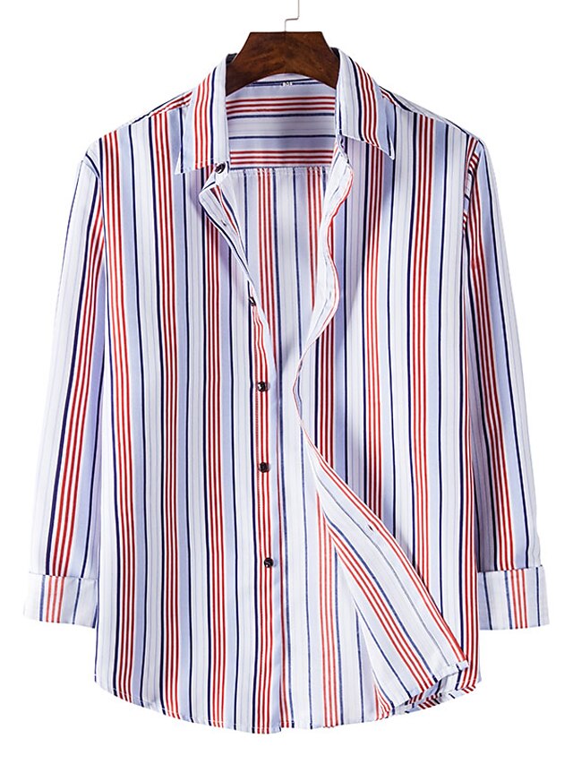  Men's Shirt Striped Long Sleeve Daily Tops White