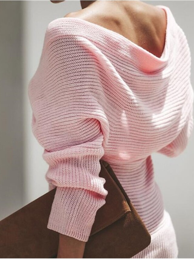  Per donna Essenziale Lavorato a maglia Tinta unita Liscio Maglione Manica lunga Maglioni cardigan A V Autunno Inverno Bianco Nero Rosa