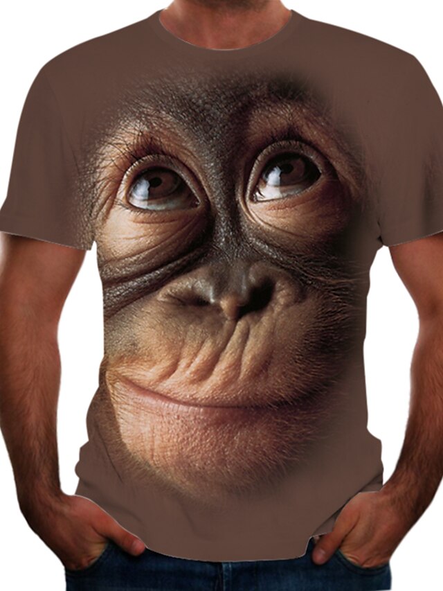  Men's Shirt T shirt Tee Tee Graphic Animal Orangutan Round Neck Black Pink Brown 3D Print Party Street Short Sleeve Print Clothing Apparel Chic & Modern Funny Comfortable Big and Tall