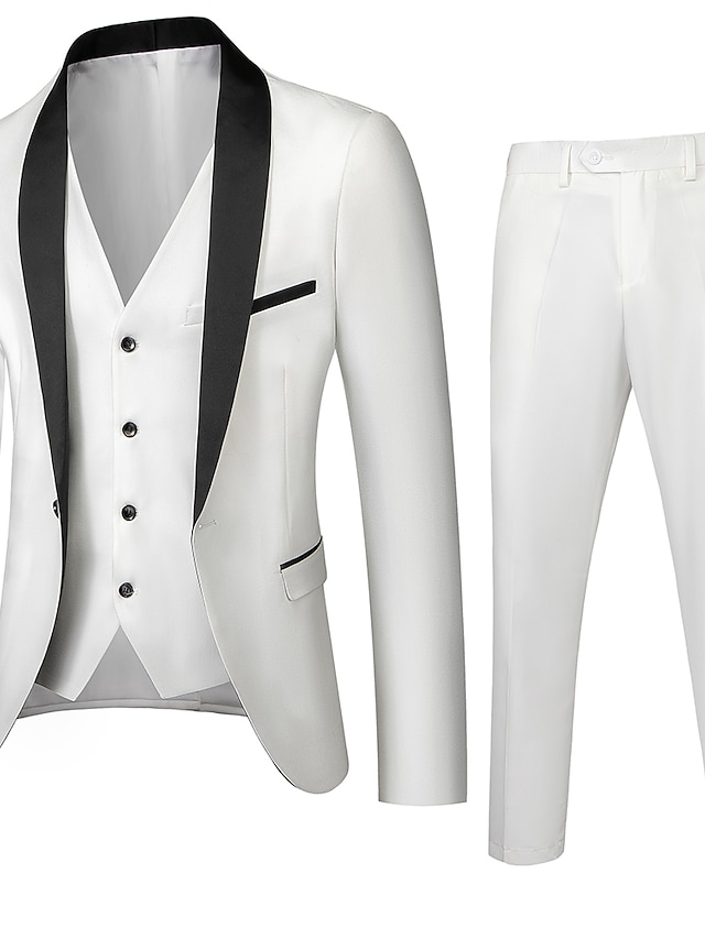  Homme costumes Pantalon veste Gilet Couleur Pleine Boutonnage Simple Standard Polyester Pour des hommes Costume Bleu / Vin / Blanche - Col châle