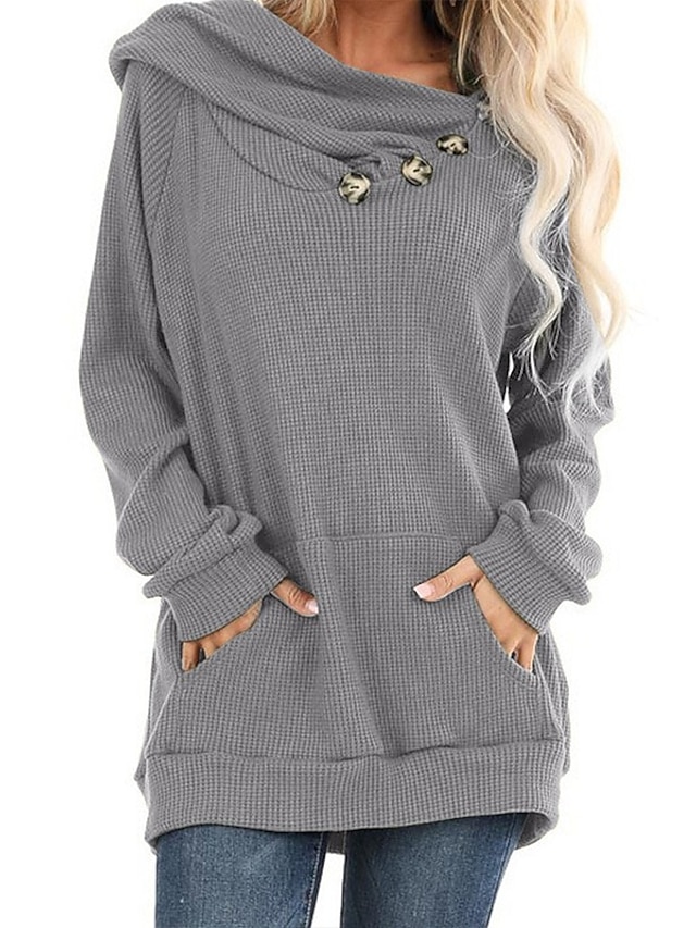  Women's Solid Colored Pullover Hoodie Sweatshirt Button Daily Basic Casual Hoodies Sweatshirts  Gray Green Black