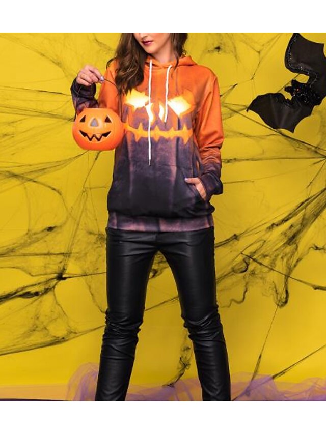  Damen Pullover Hoodie Sweatshirt Bedruckt Halloween Kapuzenpullover Sweatshirts Gelb