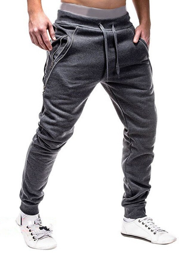  Men's Sporty Streetwear Sporty Drawstring Sweatpants Pants Stretchy Going out Weekend Solid Colored Mid Waist Outdoor Sports Slim Black Light gray Dark Gray XS S M L XL / Spring / Summer