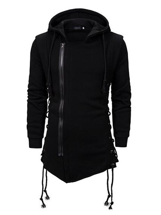  Men's Trench Coat Overcoat Fall & Winter Daily Long Coat Hooded Regular Fit Basic Jacket Long Sleeve Solid Colored Black
