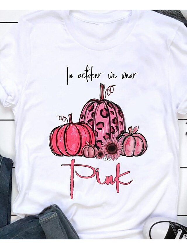  Women's Halloween T shirt Graphic Graphic Prints Pumpkin Print Round Neck Tops 100% Cotton Basic Halloween Basic Top White