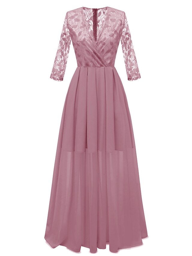 Women's Wrap Dress Maxi long Dress Blue Blushing Pink Wine Long Sleeve Solid Color Zipper Lace Patchwork Summer V Neck Hot Elegant 2021 S M L XL XXL