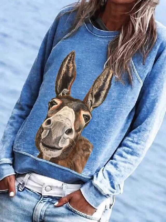  Damen Pullover Sweatshirt Tier Alltag Grundlegend Kapuzenpullover Sweatshirts Blau
