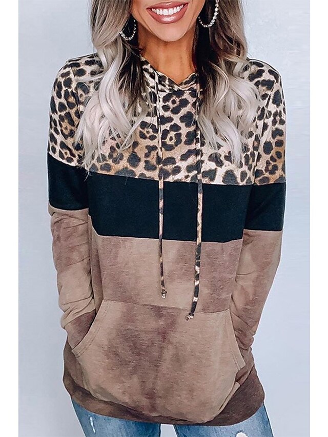  Women's Hoodie Pullover Leopard Cheetah Print Daily Other Prints Casual Hoodies Sweatshirts  Loose Oversized Brown
