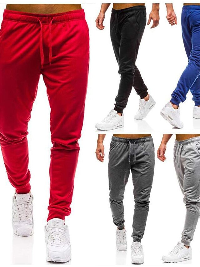  Men's Sweatpants Joggers Track Pants Bottoms Drawstring Cotton Fitness Gym Workout Performance Running Training Breathable Soft Sweat wicking Sport Solid Colored Dark Grey Black Red Blue Light Grey