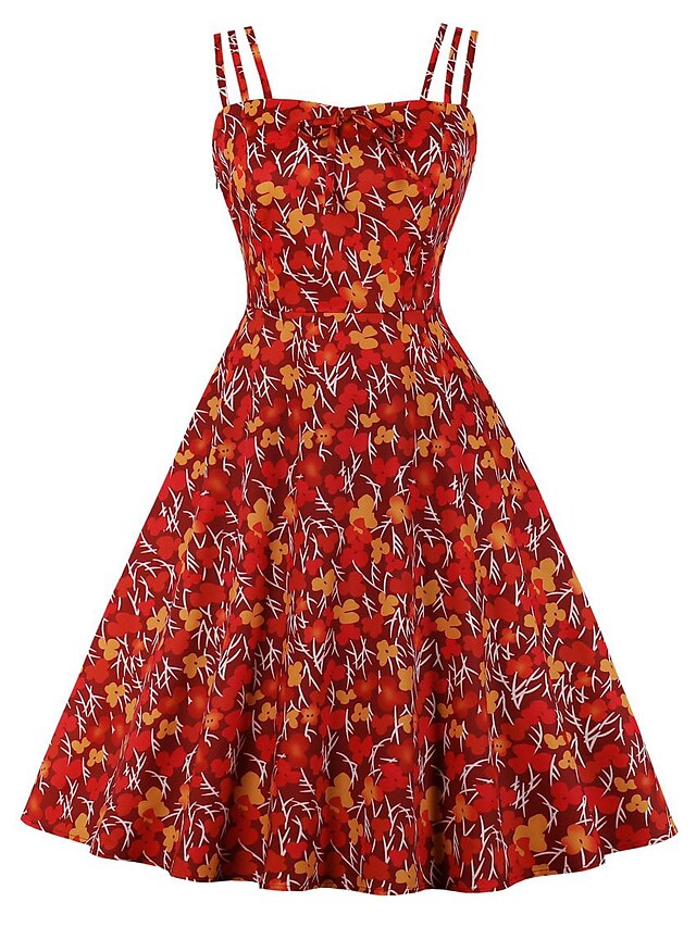  Women's Strap Dress Knee Length Dress Red Sleeveless Print Print Summer Strapless Elegant 2021 S M L XL XXL 3XL 4XL / Plus Size