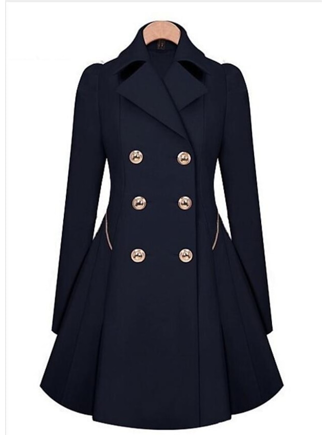  Women's Trench Coat Fall & Winter Daily Long Coat Regular Fit Basic Jacket Long Sleeve Patchwork Solid Colored Navy Blue Beige