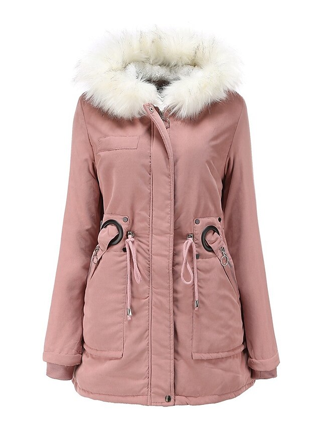  Women's Padded Parka Solid Colored Cotton Black / Blushing Pink / Wine M / L / XL